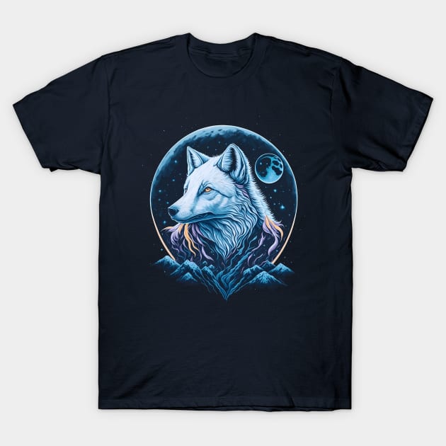 White Arctic Fox at Night Time T-Shirt by ElMass